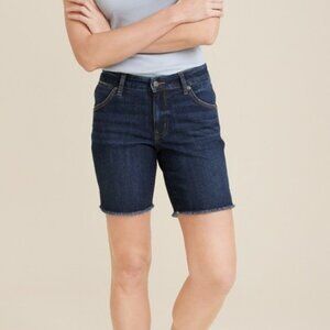 M shorts, Maurice’s Classic High Rise Bermuda Short 16W Raw Edge, Dark wash